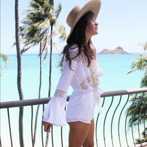 White Eyelet Tie Bell Romper Mikoh Blue Life Med